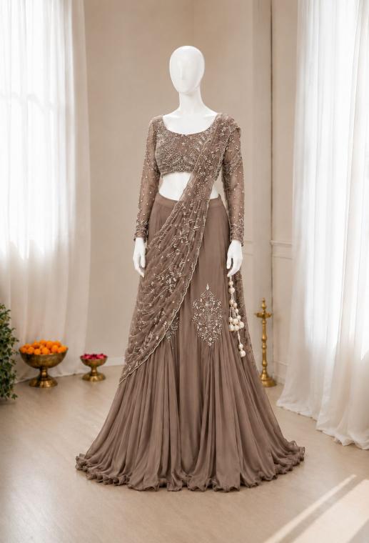 Trending Stylelish BB 73  Chinon Silk gray Lehenga choli wholesale market